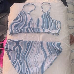 SHEIN Blue and White Wave Bikini